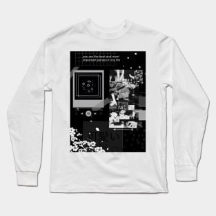 Grunge aesthetic beautiful anime animecore black and white gothic Long Sleeve T-Shirt